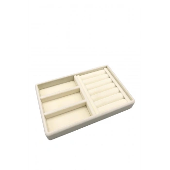 Süet Kumaş Krem Renk 22 cm / 14 cm Çekmece İçi Takı Standı