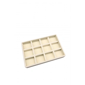 Süet Kumaş Krem Renk 22/14 Cm12 Bölmeli Takı Sergileme Tablası