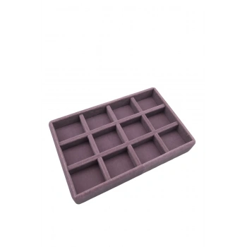 Süet Kumaş Lila Renk 22/14 Cm 12 Bölmeli Takı Sergileme Tablası