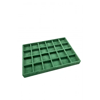 Süet Kumaş Yeşil Renk 34 Cm / 24 Cm 24 Bölmeli Takı Standı