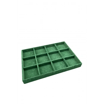 Süet Kumaş Yeşil Renk 34 Cm / 24 Cm 12 Bölmeli Çekmece Içi Takı Standı