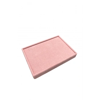 Süet Kumaş Pembe Renk 24/17,5 Cm Batırmalı Yüzük Küpe Tablası