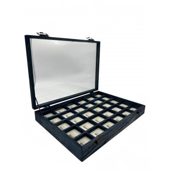 Ahşap El Boyaması Çift Renk 24x34 Cm Cam Kapak Çıtalı Yüzük Standı