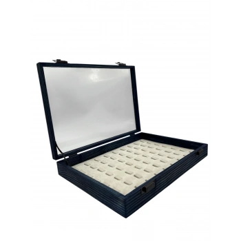 Ahşap El Boyaması Çift Renk 24x34 Cm Cam Kapak Yüzük Standı