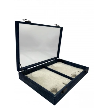 Ahşap El Boyaması Çift Renk 24x34 Cm Cam Kapak Set Standı