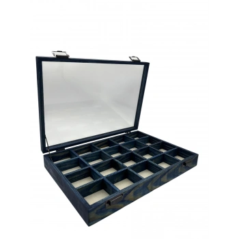 Ahşap El Boyaması Çift Renk 24x34 Cm Cam Kapak 20 Bölmeli  Standı