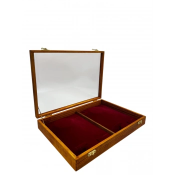 Ahşap El Boyaması Çift Renk 24x34 Cm Cam Kapak Set  Standı