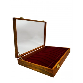 Ahşap El Boyaması Çift Renk 24x34 Cm Cam Kapak Yüzük Standı