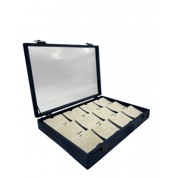 Ahşap El Boyaması Çift Renk 24x34 Cm Cam Kapak Pedli Mini Set Standı