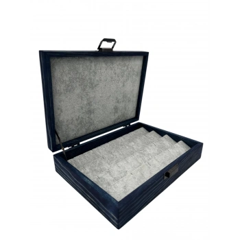 Ahşap El Boyaması Çift Renk 17x24 Cm Deri  Kapak Küpe Standı