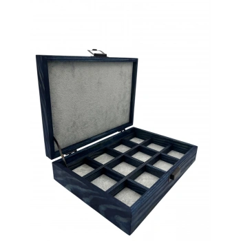 Ahşap El Boyaması Çift Renk 17x24 Cm Deri  Kapak 12 Bölmeli  Standı