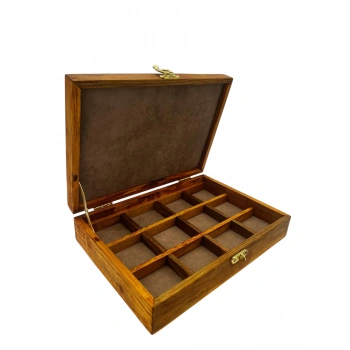 Ahşap El Boyaması Çift Renk 17x24 Cm Deri  Kapak 12 Bölmeli  Standı