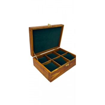 Ahşap El Boyaması Çift Renk 17x24 Cm Deri  Kapak Yasttıklı Takı  Standı