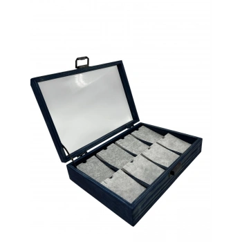 Ahşap El Boyaması Çift Renk 17x24 Cm Cam Kapak Pedli Kolye Standı