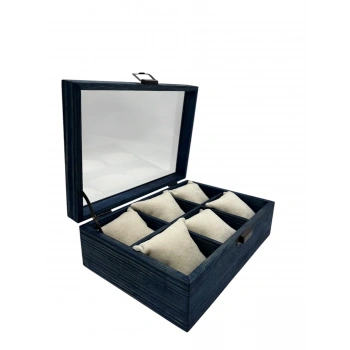 Ahşap El Boyaması Çift Renk 17x24 Cm Cam Kapak Yastıklı Takı Standı