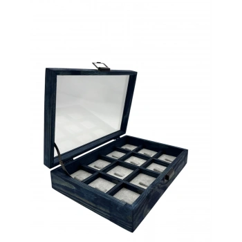 Ahşap El Boyaması Çift Renk 17x24 Cm Cam Kapak Çıtalı Yüzük Standı