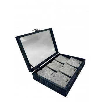 Ahşap El Boyaması Çift Renk 17x24 Cm Cam Kapak Pedli Set Takı  Standı