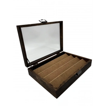 Ahşap El Boyaması Çift Renk 17x24 Cm Cam Kapak Küpe  Standı