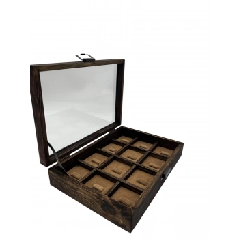 Ahşap El Boyaması Çift Renk 17x24 Cm Cam Kapak Çıtalı Yüzük Standı