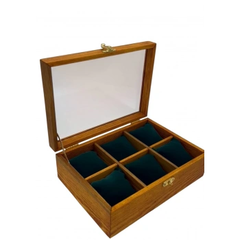 Ahşap El Boyaması Çift Renk 17x24 Cm Cam Kapak Yastıklı Takı Standı