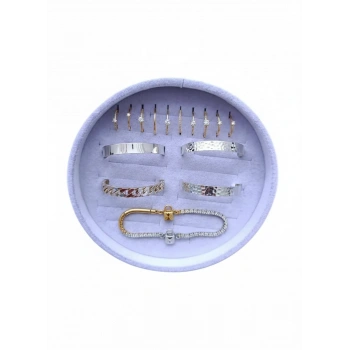 Süet Kumaş Gri Renk 20x20 Cm Yuvarlak Batırmalı Bileklik Kelepçe Tablası