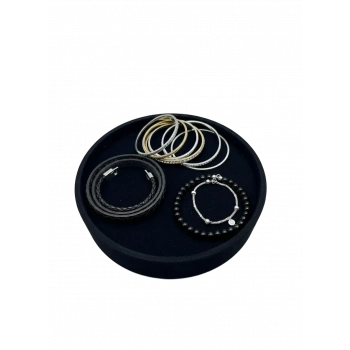 Süet Kumaş Siyah Renk 20x20 Cm Yuvarlak Batırmalı Bileklik Kelepçe Tablası