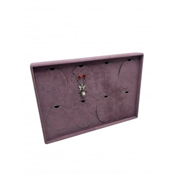 Süet Kumaş Gül Kurusu 34-24 Cm Ayaklı 8 Pedli Kolye Tabla Stand