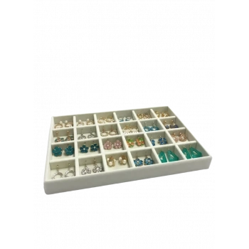 Varşova Model Süet Kumaş Krem Renk 34 Cm / 24 Cm 24 Bölmeli Takı Standı