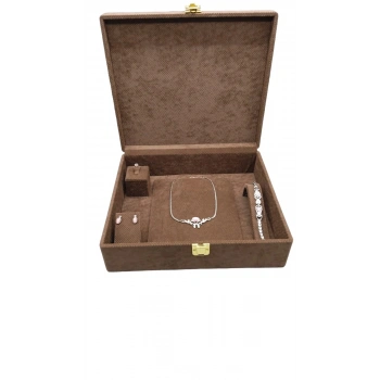 Yeni Keten Kumaş Kahve Renk 35/30/10 cm Takı Sergileme Saklama Kutusu