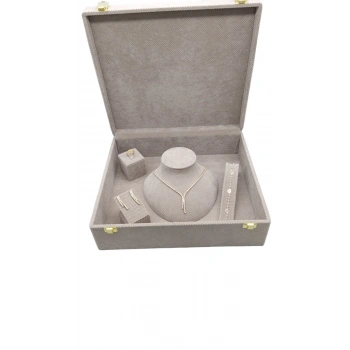 Yeni Keten Kumaş Krem Renk 35/30/10 cm Takı Sergileme Saklama Kutusu