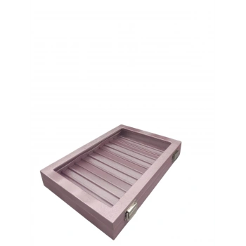 Yeni Cam Kapaklı İmera Deri Kumaş Pembe Renk 34 cm / 24 cm Bölmeli Kolye-Bileklik Tablası