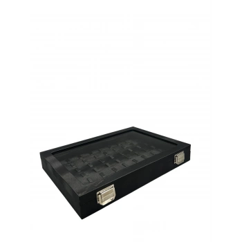 Yeni Cam Kapaklı İmera Deri Kumaş Siyah Renk 34 cm / 24 cm Tırnaklı Yüzük Tablası