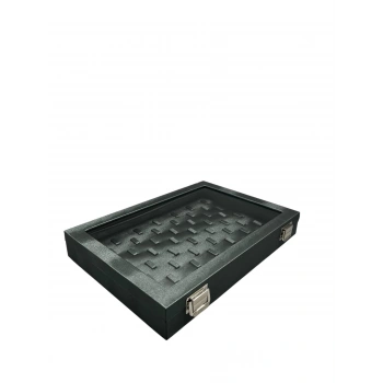 Yeni Cam Kapaklı İmera Deri Kumaş Yeşil Renk 34 cm / 24 cm Tırnaklı Yüzük Tablası