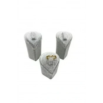 Kalp Model Süet Kumaş Gri Renk Üçlü Takım Yüzük Sergileme Aksesuar