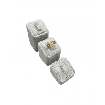 Süet Kumaş Gri Renk Üçlü Takım Yüzük Sergileme Aksesuar