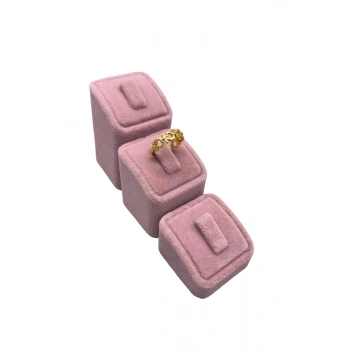 Süet Kumaş Pembe Renk Üçlü Takım Yüzük Sergileme