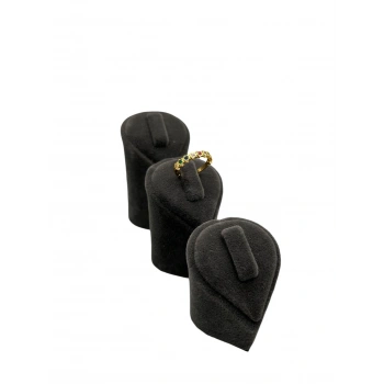 Kalp Model Süet Kumaş Siyah Renk Üçlü Takım Yüzük Sergileme Aksesuar