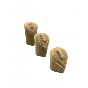 Kalp Model Süet Kumaş Sütlü Kahve Renk Üçlü Takım Yüzük Sergileme Aksesuar