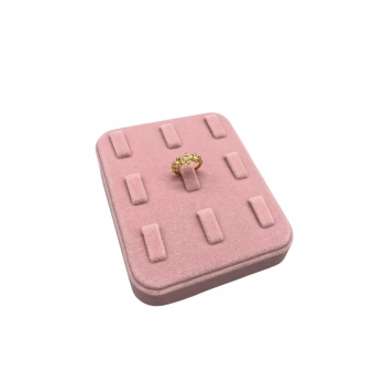 Süet Kumaş Pembe Renk 12/11 cm Çoklu Tırnaklı Yüzük Sergileme Aksesuar