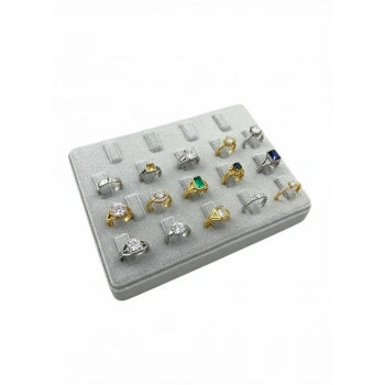 Süet Kumaş Gri Renk 18/13 cm Çoklu Tırnaklı Yüzük Sergileme Aksesuar