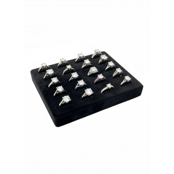 Süet Kumaş Siyah Renk 18/13 cm Çoklu Tırnaklı Yüzük Sergileme Aksesuar