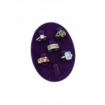 Süet Kumaş Mor Renk Çoklu Tırnaklı Yüzük Sergileme Aksesuar