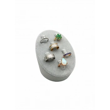 Süet Kumaş Gri Renk Çoklu Tırnaklı Yüzük Sergileme Aksesuar