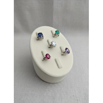 Süet Kumaş Krem Renk Çoklu Tırnaklı Yüzük Sergileme Aksesuar