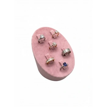Süet Kumaş Pembe Renk Çoklu Tırnaklı Yüzük Sergileme Aksesuar