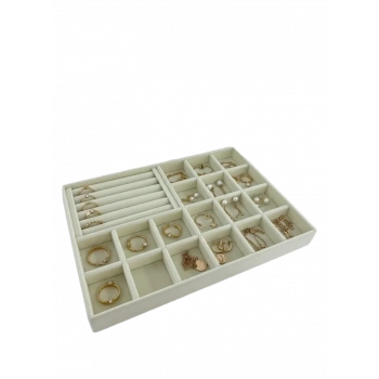 Bakü Model Süet Krem Renk 34/24 cm Bölmeli-Sosisli Çekmece Içi Takı Standı