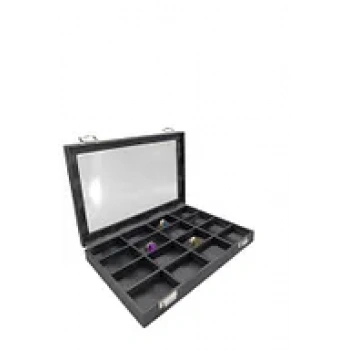 Cam Kapaklı İmera Deri Kumaş Siyah Renk 34 cm / 24 cm Bölmeli Takı Standı