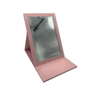 Süet Kumaş Kaplama Pembe Renk 31*31 cm Katlanabilir Ayaklı Takı Ve Makyaj Aynası