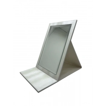 Deri Kumaş Kaplama Krem Renk 31*31 cm Katlanabilir Ayaklı Takı Ve Makyaj Aynası