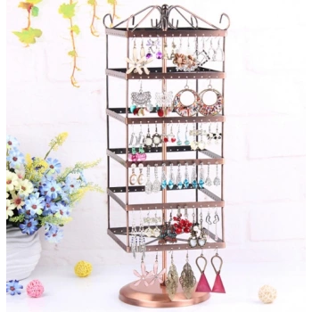 İthal Metal Dönen Kare Model Bakır Renk 46x16 Cm Küpe Standı